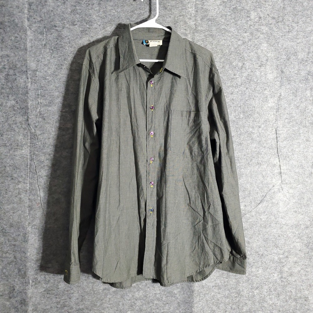 Fink Clothing Button Down Shirt Mens XL Plaid Long Sleeve Casual Pocketed Cotton